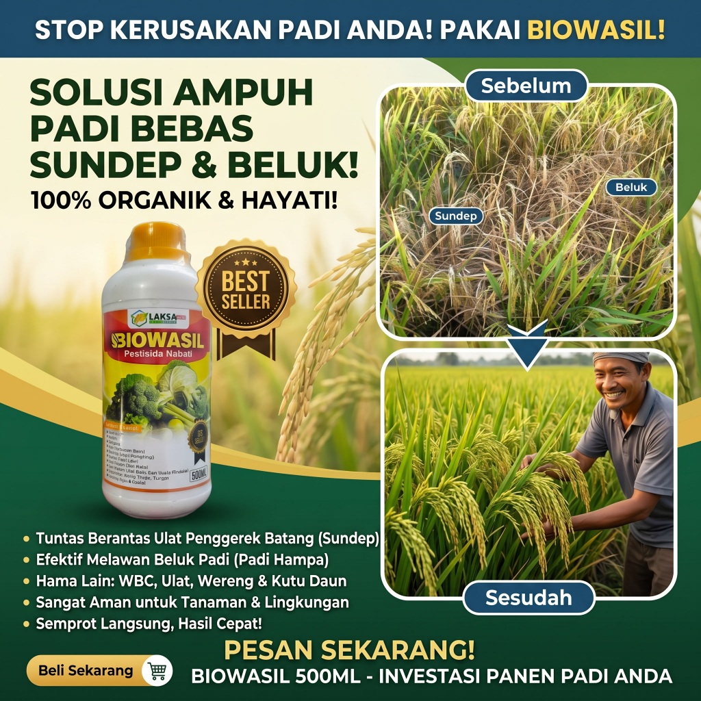 BIOWASIL Obat Hama Padi Sundep Beluk Pestisida Hayati Insektisida Semprot Padi Ampuh