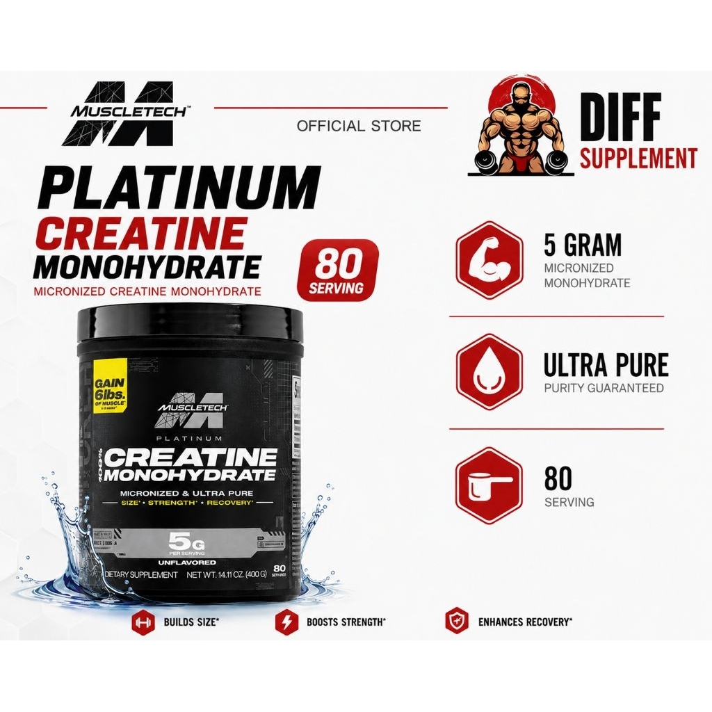 MUSCLETECH PLATINUM CREATINE MONOHYDRATE 400 GR 80 SERVING PURE CREATINE