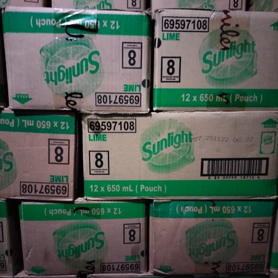 Sunlight 1 Karton  Sabun Cuci Piring Jeruk Nipis 650ml X 12 Pcs - Formula Lembut, Aroma Segar, Cepat