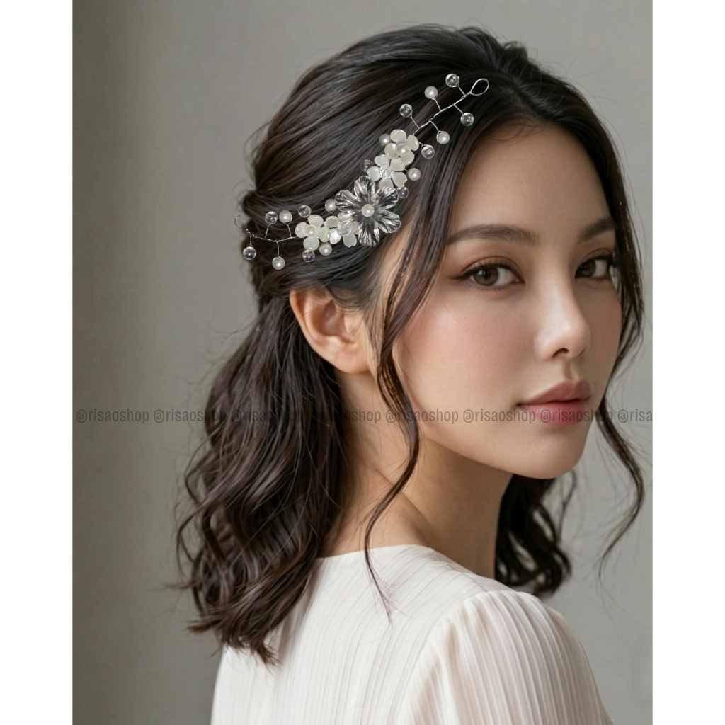 RISAOSHOP - Mahkota Headpiece Hijab Mutiara Premium / Hiasan Rambut Pesta Jilbab Pengantin untuk wis