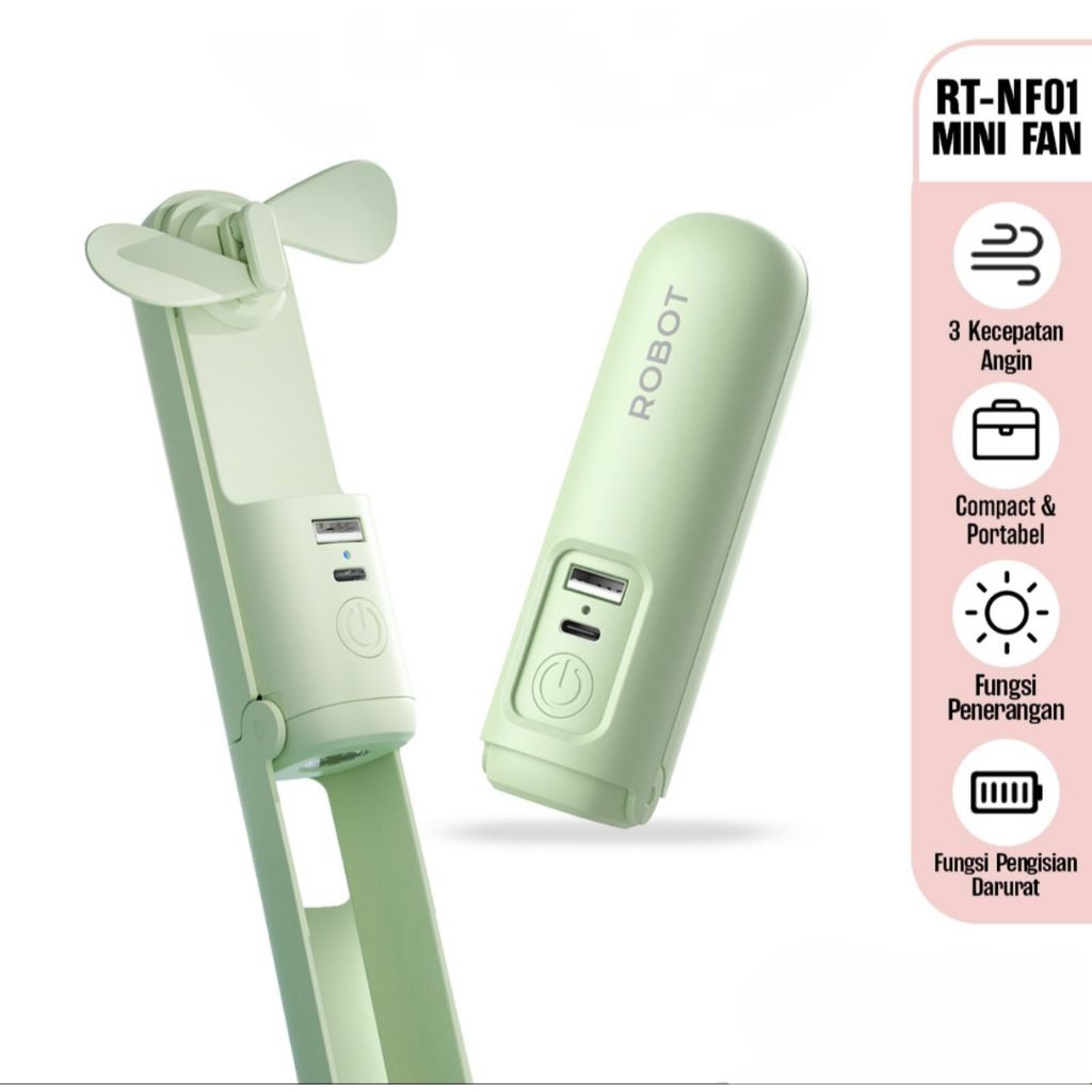 Robot RT-NF01 Portable Handheld Fan Kipas Angin Mini Fan Portable Kipas Tangan Kecil Multifungsi Kip