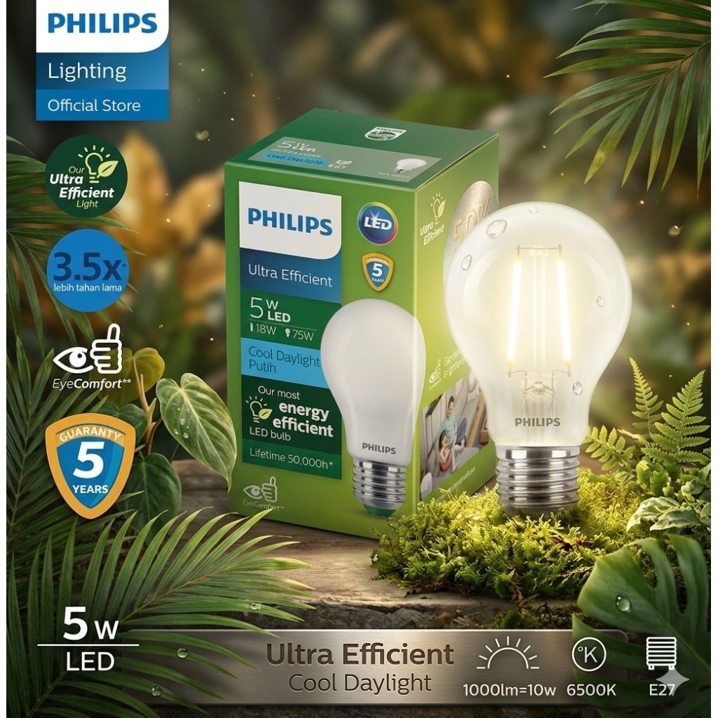 Lampu Philips Ultra eficient Led 5 watt Setara 10 watt Philips Mycare