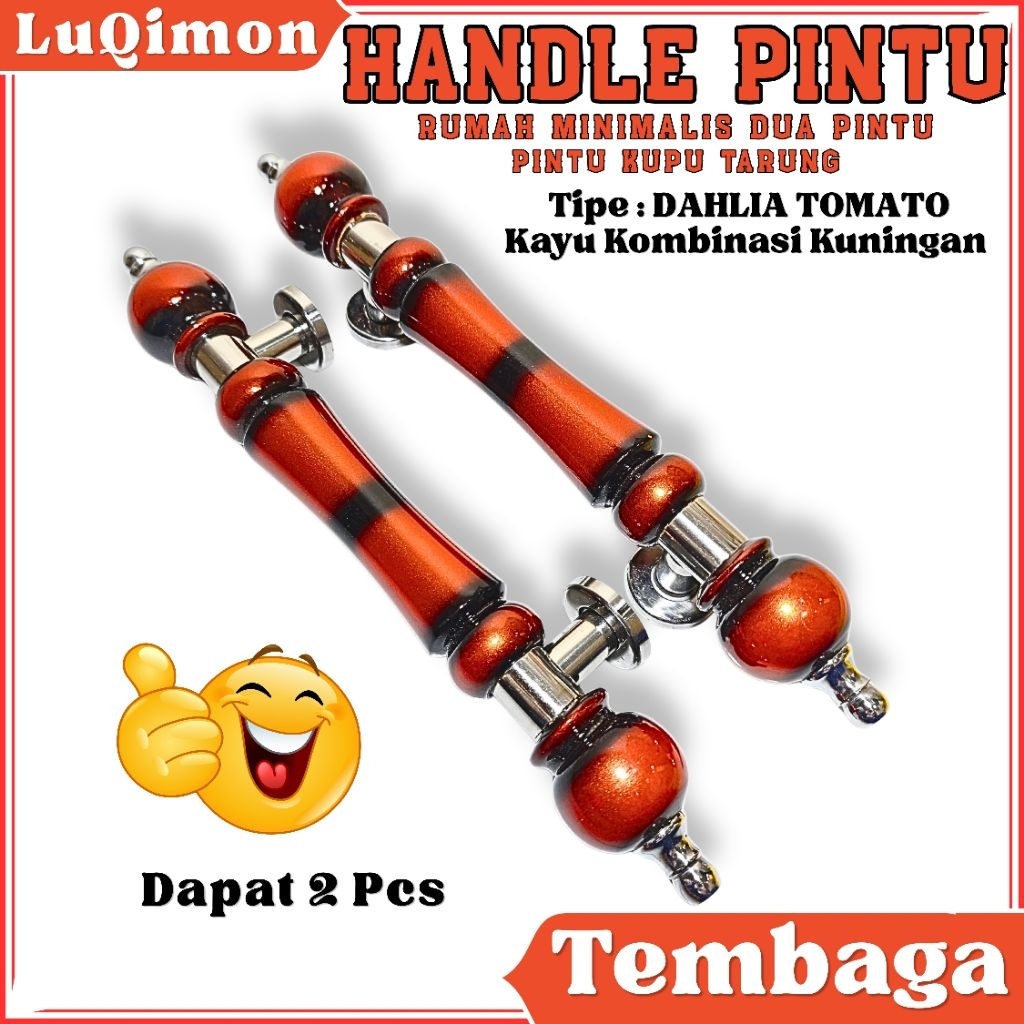 (2 Biji) Handle Pintu Rumah 38 cm type DAHLIA TOMATO KAYU Gagang Pintu Rumah 2 Pintu Minimalis
