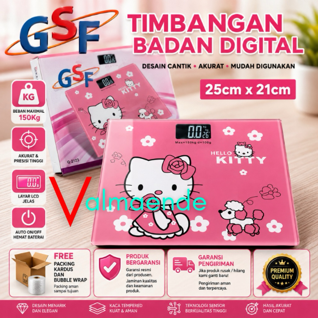 Timbangan Badan Digital 150Kg Kaca Premium Hello Kity Packing Bubble Wrap GSF 2125