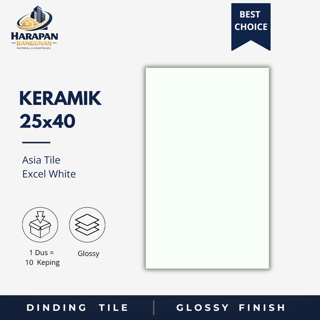 Keramik Dinding Kamar Mandi 25x40 Asia Tile Excel White Keramik Glossy Putih Polos Toilet 25 x 40