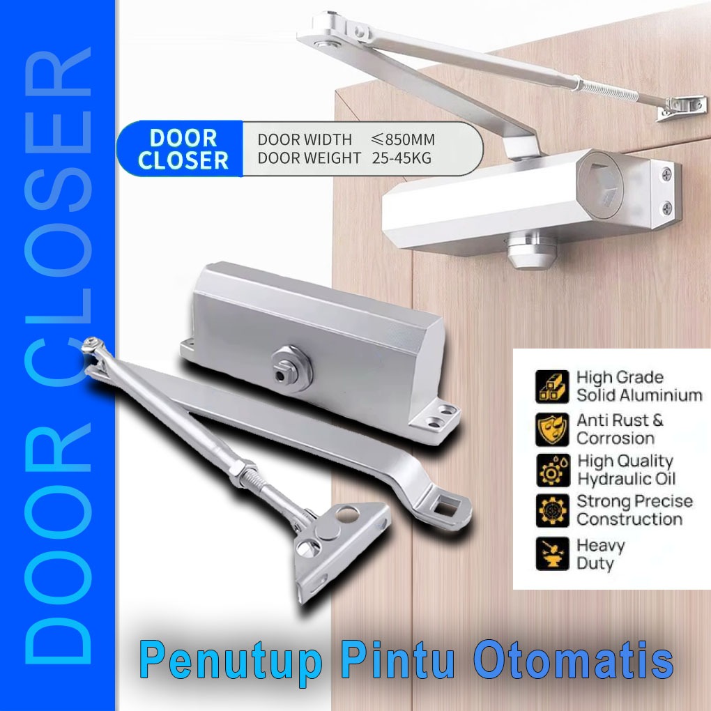 Julo Door Closer Penutup Penahan Pintu Otomatis Hidrolik Aluminium - Penutup Pintu Otomatis Door Clo