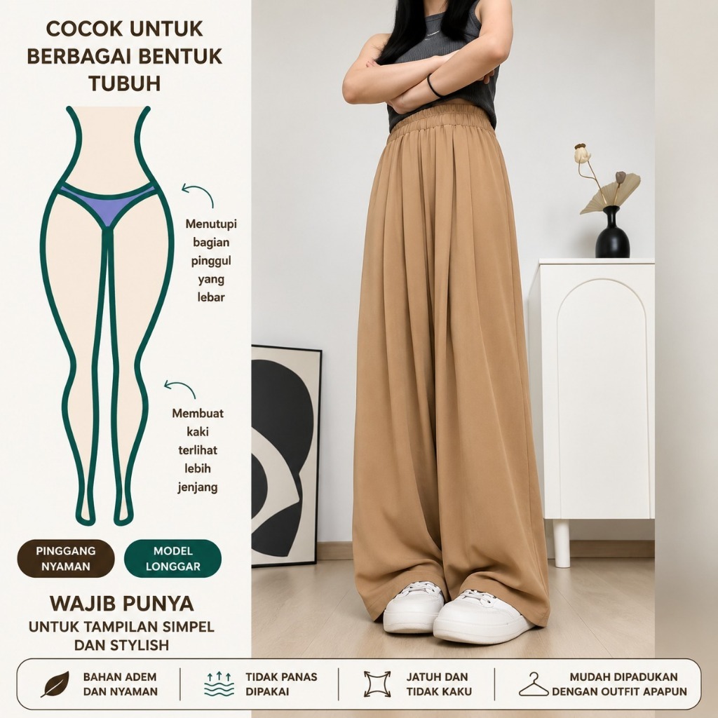 Celana Kulot Wanita Kekinian EC Celana Highwaist #02 Bahan Katun Size S M L XL XXL 3XL 4XL Bawahan W