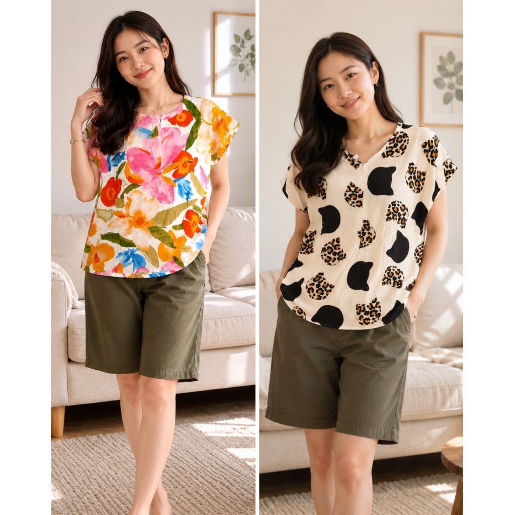 ONESET RAYON PENDEK - SETELAN CELANA BAHAN RAYON SRITEX ADEM