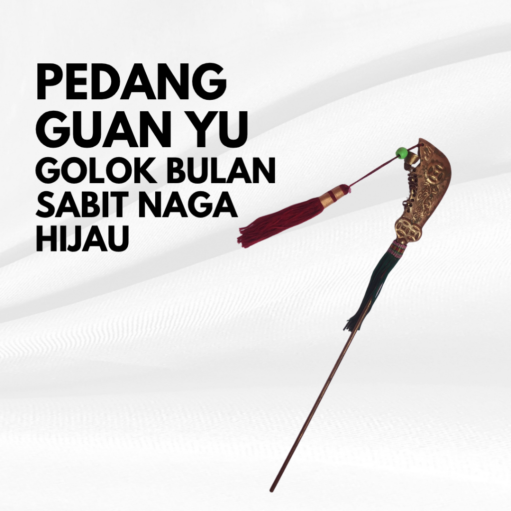 Pedang Kwan Yu/Kwan Kong/Guan Yu Hiasan Pajangan Meja Golok Bulan Sabit Naga Hijau 31 cm