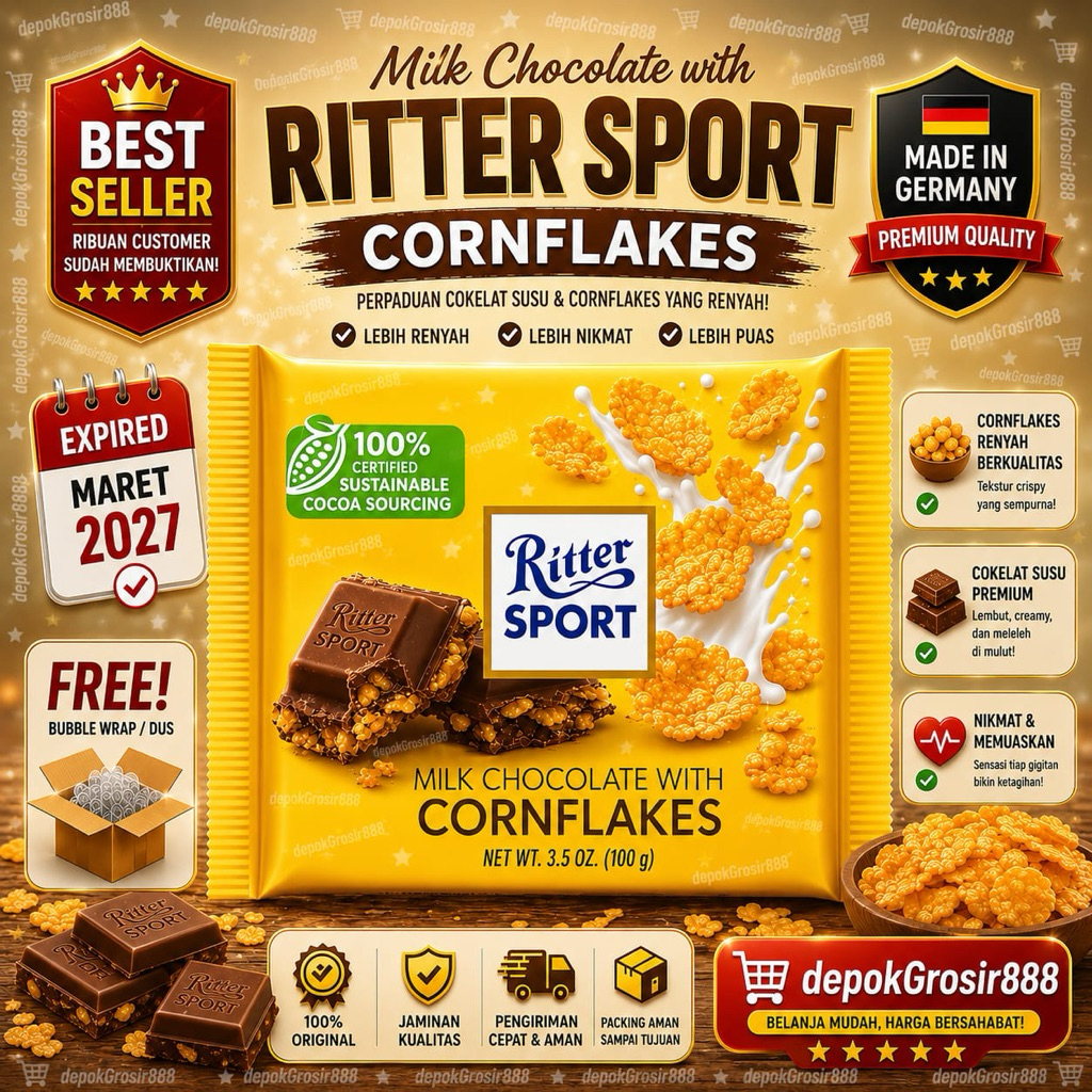 EXP BULAN 3 2027 KEMASAN MULUS Ritter Sport Cornflakes 100gr spesial promo diskon