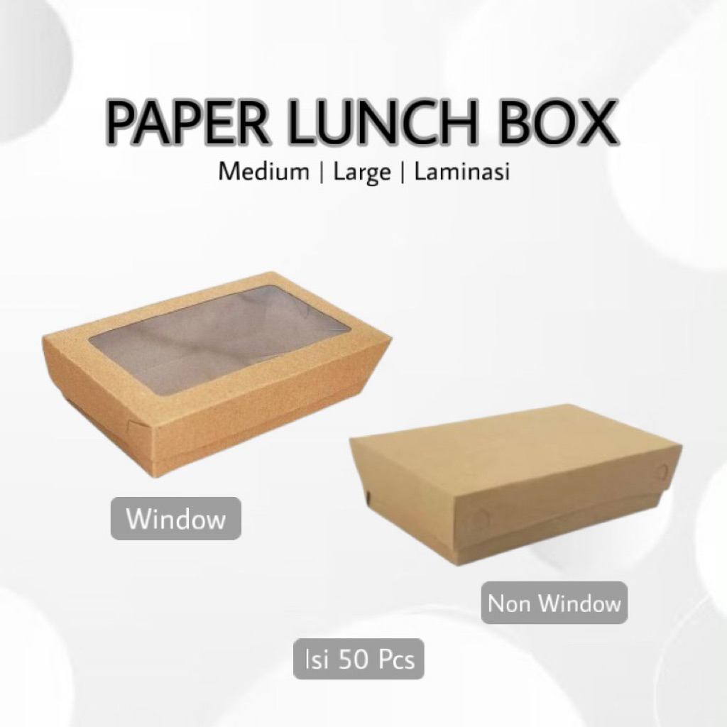 Paper Lunch Box Window/Non Window | Food Grade | Laminasi | Size M / L | Dus Nasi/Dus Kue|