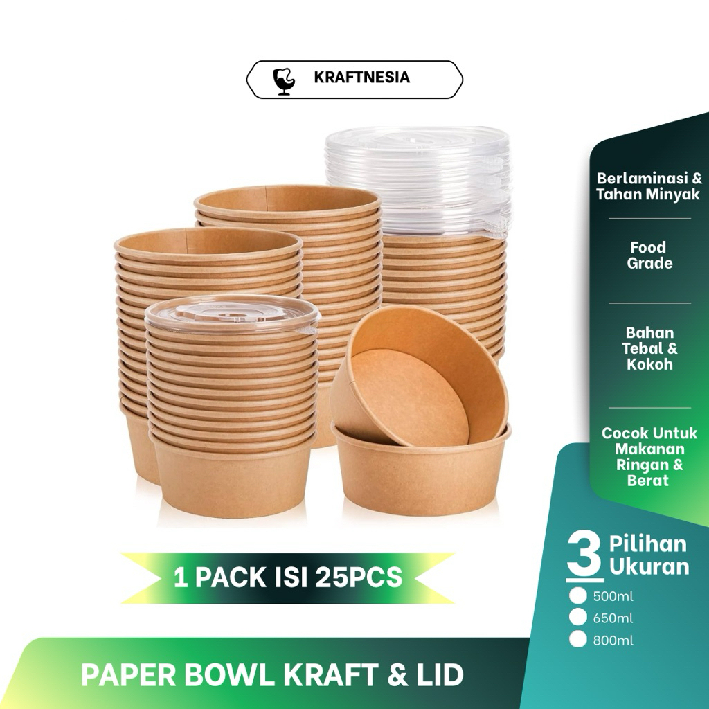 Paper Bowl dan Tutupnya 500ml, 650ml, 800ml