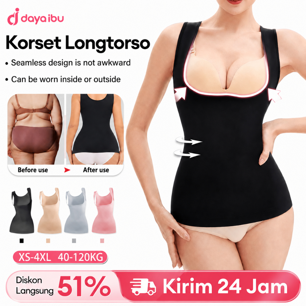 Korset Longtorso Seamless Tanktop Bra Dalaman Kebaya Korset Pelangsing Perut Korset Breast Lift Teba