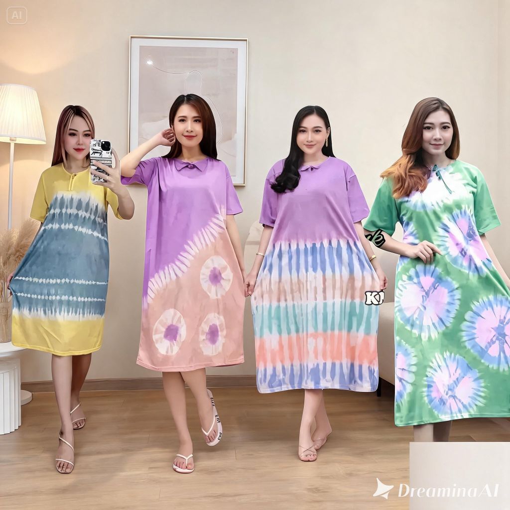 DASTER KAOS BATIK KEKINIAN MODEL LEHER TALI/NON BUSUI NON RUFFLE DRES KAOS WANITA DEWASA