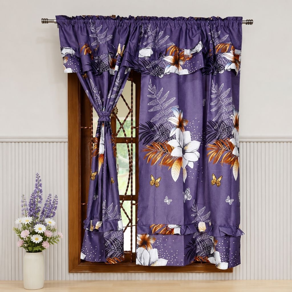 BISA COD GORDEN JENDELA 100x150 cm WARNA ABU UNGU MINIMALIS KORDEN MOTIF BUNGA MAWAR KLASIK MINIMALI