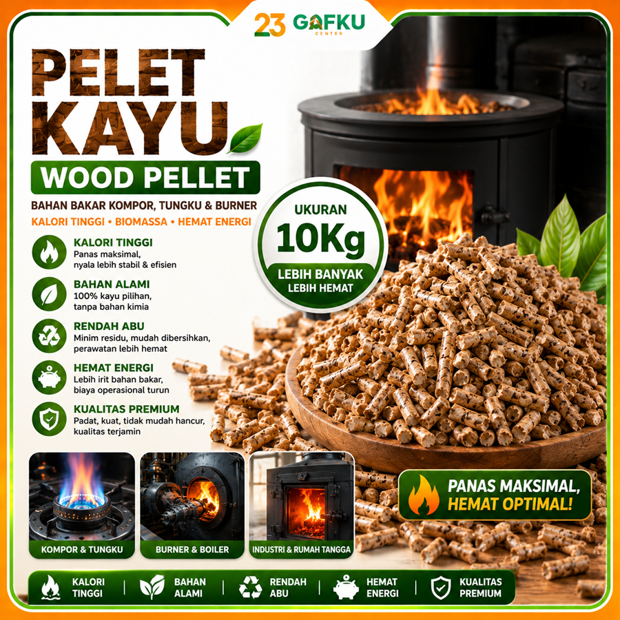 Pelet Kayu Wood Pellet 10KG Bahan Bakar Kompor Tungku Burner Kalori Tinggi Biomassa Hemat Energi Kua