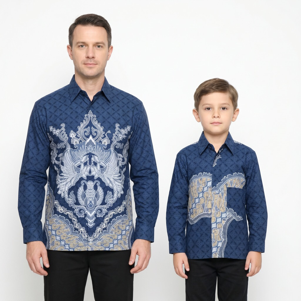 |KertaJaya| Kemeja Batik Pria Cuple Anak Ayah Lengan Panjang Lapis Furring Arrow Bahan Katun 40s War