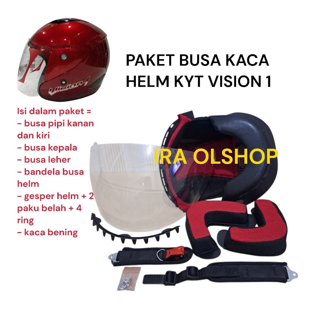 Paket Busa Helm KYT Vision 1 Kancing Besi dan Kancing Plastik dengan 6 Pilihan Warna Kaca Pelangi, S