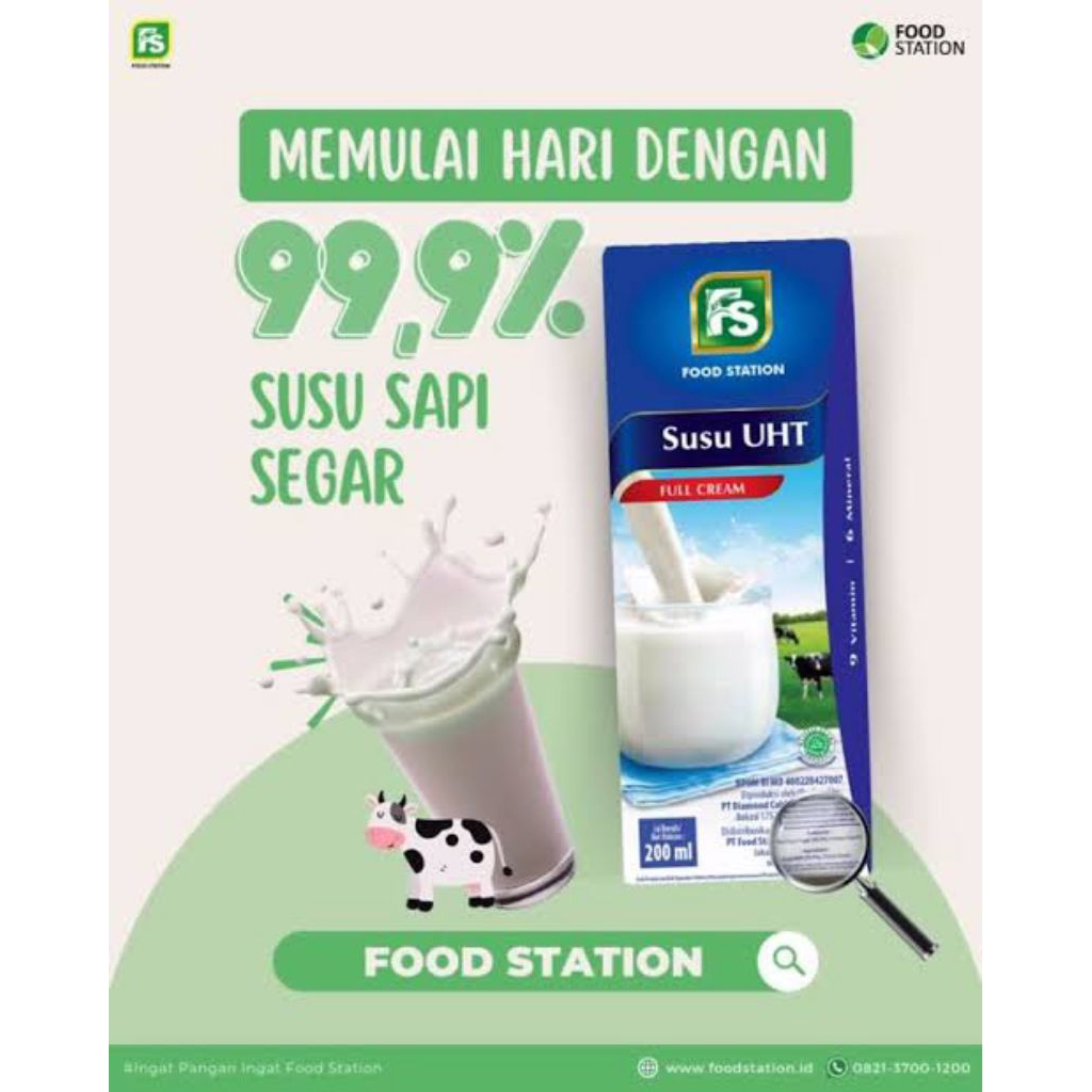 Susu UHT Food Station Full Cream &  Coklat 24 pcs 200ml