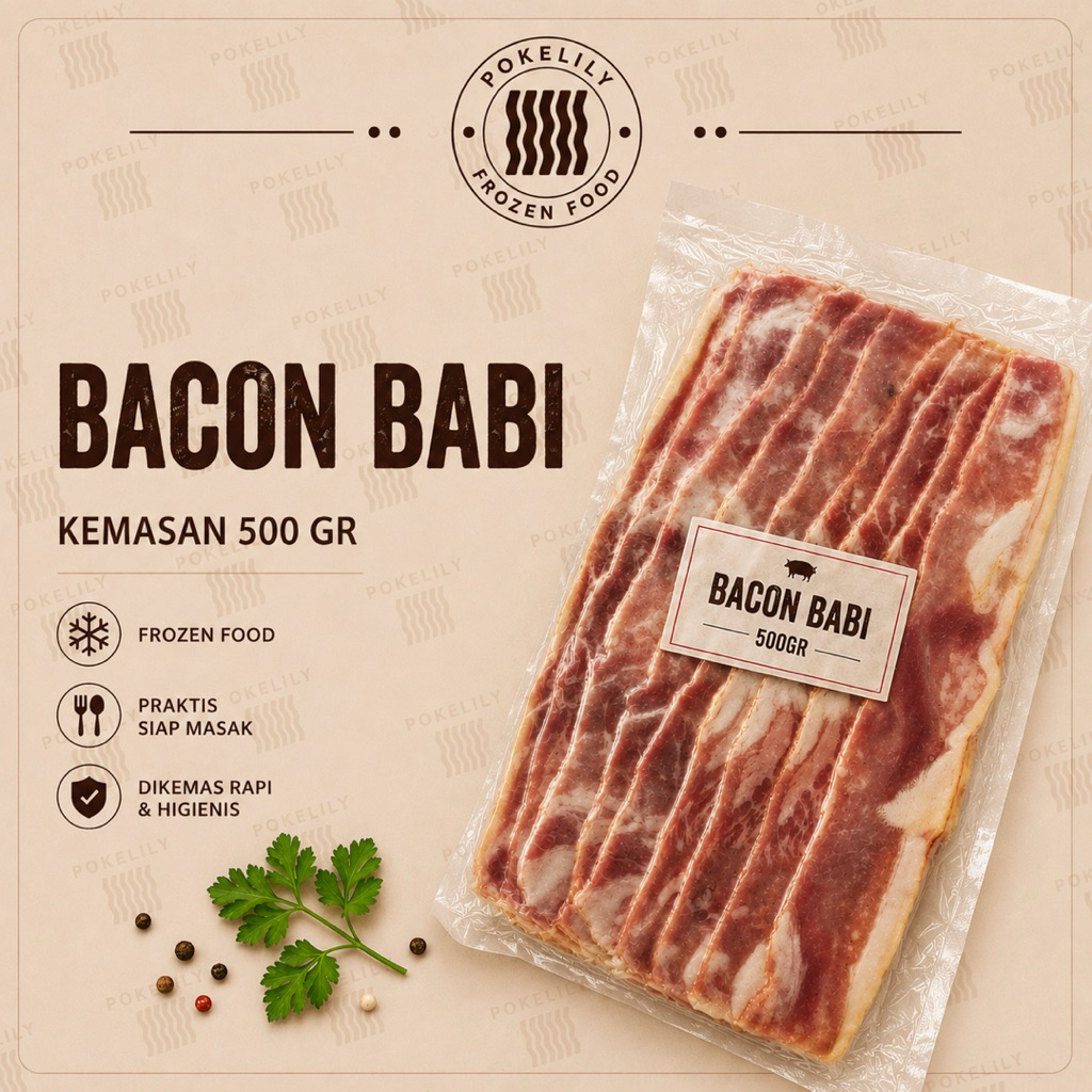 BEST SELLER  SMOKED PORK BACON PREMIUM 500 gr & 1 kg potongan rapi aroma asap siap sajikan BACON BAB