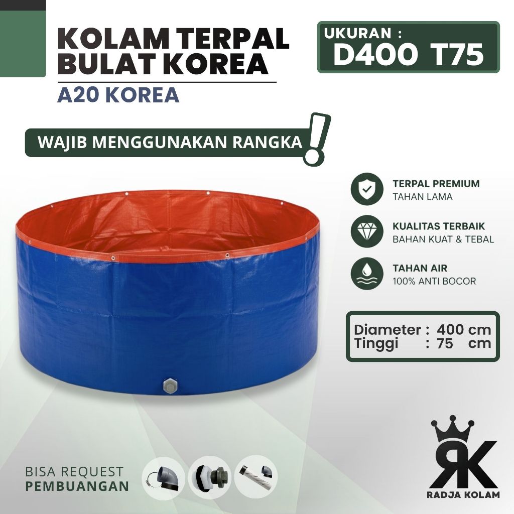 Kolam Terpal Bulat Bundar A20 D4  T0.75 - D400 T75 cm Untuk Budidaya Ikan Lele Gurame