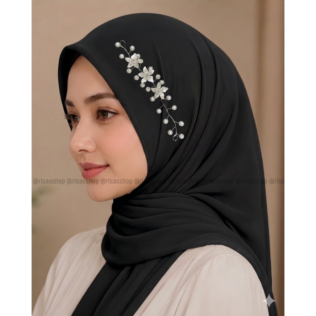 RISAOSHOP - Mahkota Headpiece Hijab Mutiara Premium / Hiasan Rambut Pesta Jilbab Pengantin untuk wis