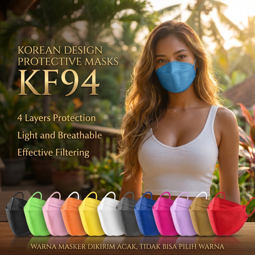 10 PCS Masker KF94 Dewasa Warna 4ply Layer Disposable Adult Earloop Korea Protective 3D Face Mask