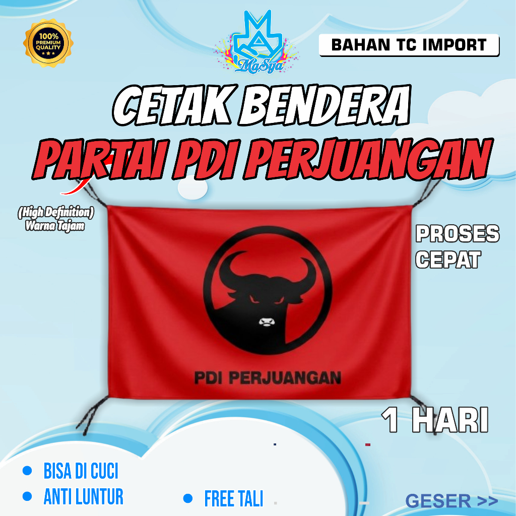 Cetak Bendera Partai PDI PERJUANGAN Cetak Printing, Partai Politik/Kain TC