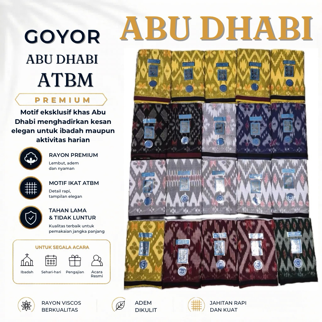Abu Dhabi Sarung Goyor Original Tenun Tangan Asli Toldem Rayon Viscose Jahitan Tengah