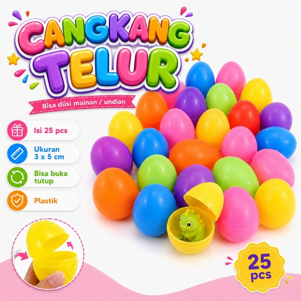 25 Pcs Cangkang Telur Undian Plastik Surprise Egg Wadah Hadiah Kosong Telur Paskah Warna Warni Lucu