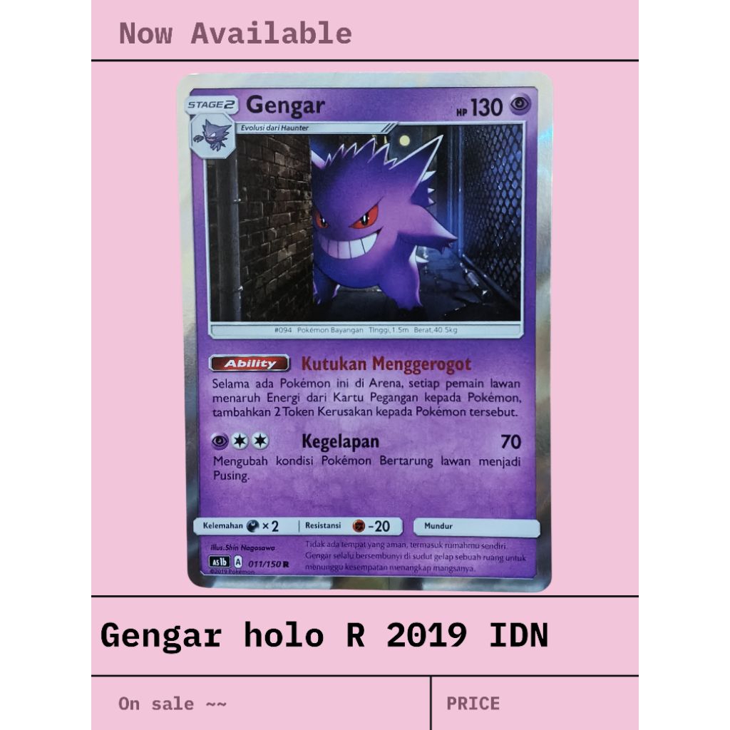 kartu pokemon holo foil R Gengar 2019 IDN