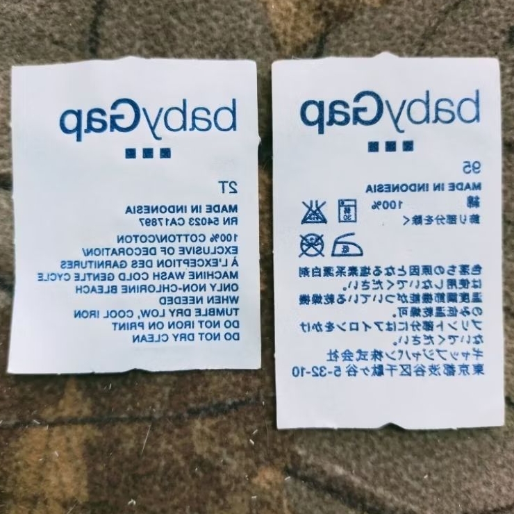 tag baby gap size care label kertas setrika tag