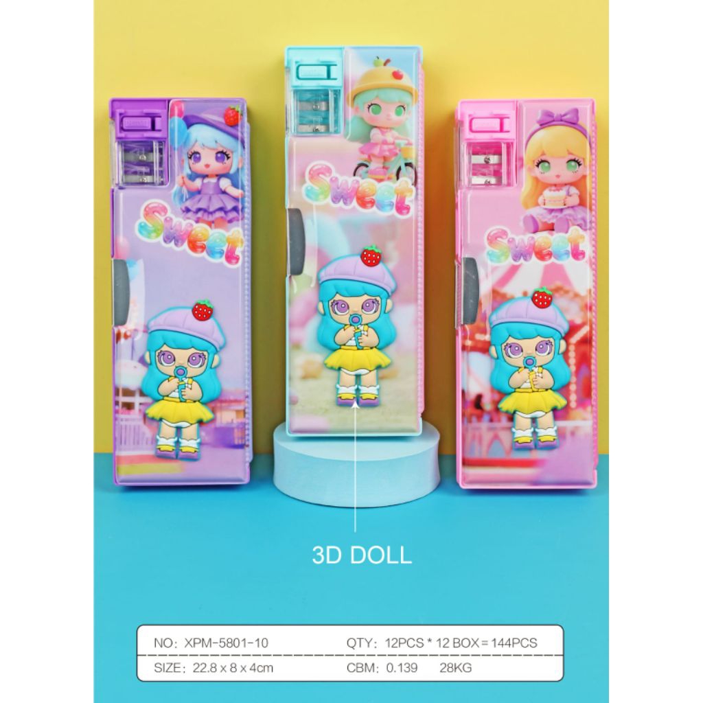 Kotak pencil magnet/ pencil case squishy/ tempat pensil molly/ pencil case boneka timbul