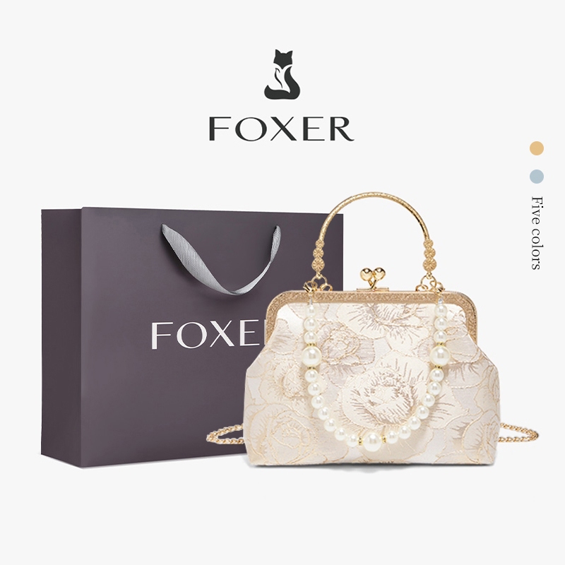 FOXER Tas Tangan Wanita Yang Elegan dan Mewah Tas Selempang Bersulam Indah Tas Kondangan Manik-manik