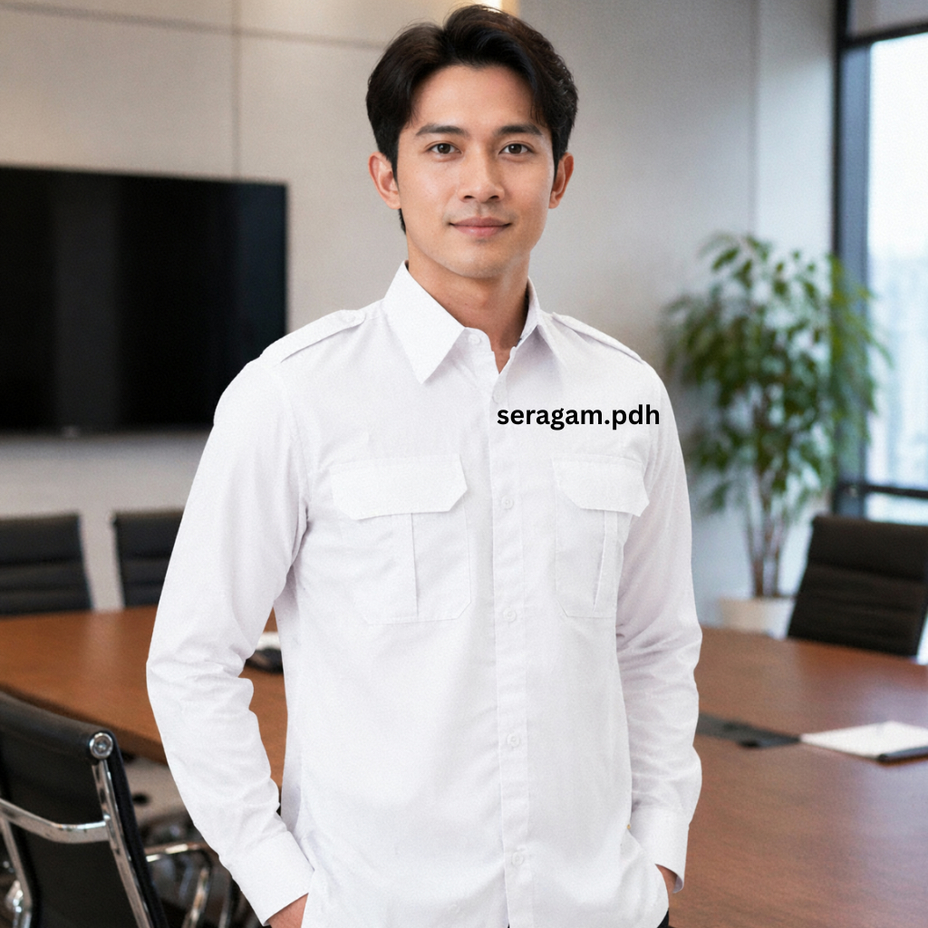 Seragam PDH Pria Putih Lengan Panjang Baju Dinas Putih Pria Baju Dinas