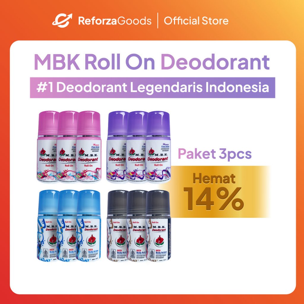 [Paket Hemat 3 Pcs] MBK Roll On Deodorant | Deodorant Antiperspirant | Penghilang Bau Badan Ketiak K