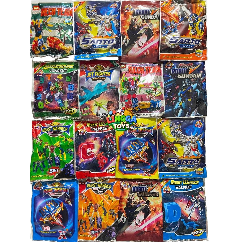 20 Pcs Mainan Bongkar Pasang Rakit Robot Plastik Sachet Campur Mix Karakter