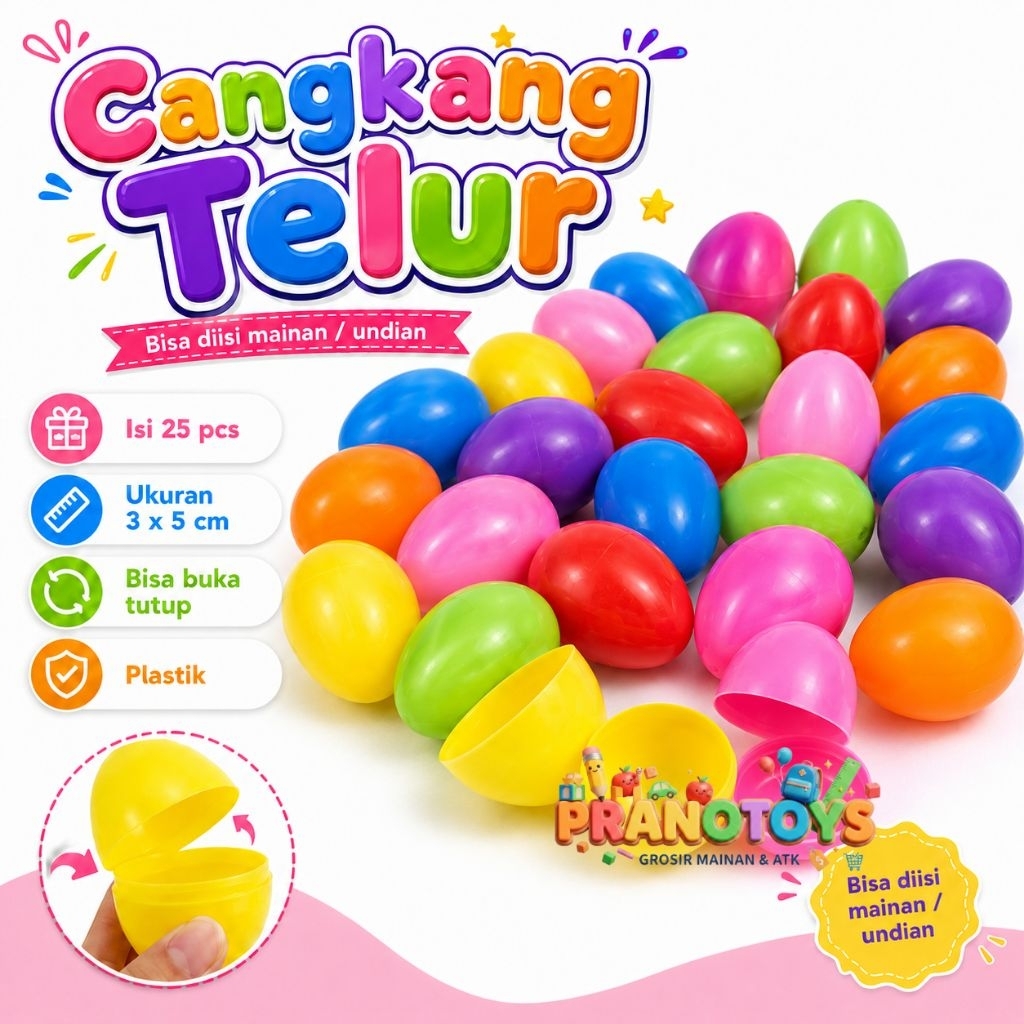 25 Pcs Cangkang Telur Plastik Kosong Bisa diisi Mainan Anak Hadiah