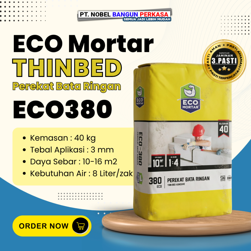 Semen Mortar Perekat Bata Ringan ECO Mortar Thinbed ECO380 40Kg - Lem Hebel Mortar Instan Adhesive B