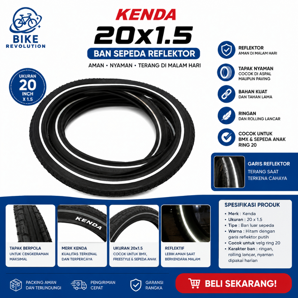 Ban BMX Kenda Reflektor 20 x 1.5 – Ban Sepeda Anak / BMX Ring 20