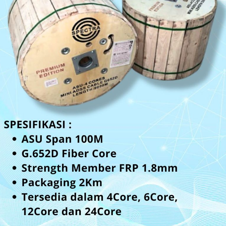 SPECTRA VIZPRO KABEL FIBER OPTIK FO MINI ADSS CORE 4 | 6 | 12 | 24 CORE Panjang 2KM 2000 G652D