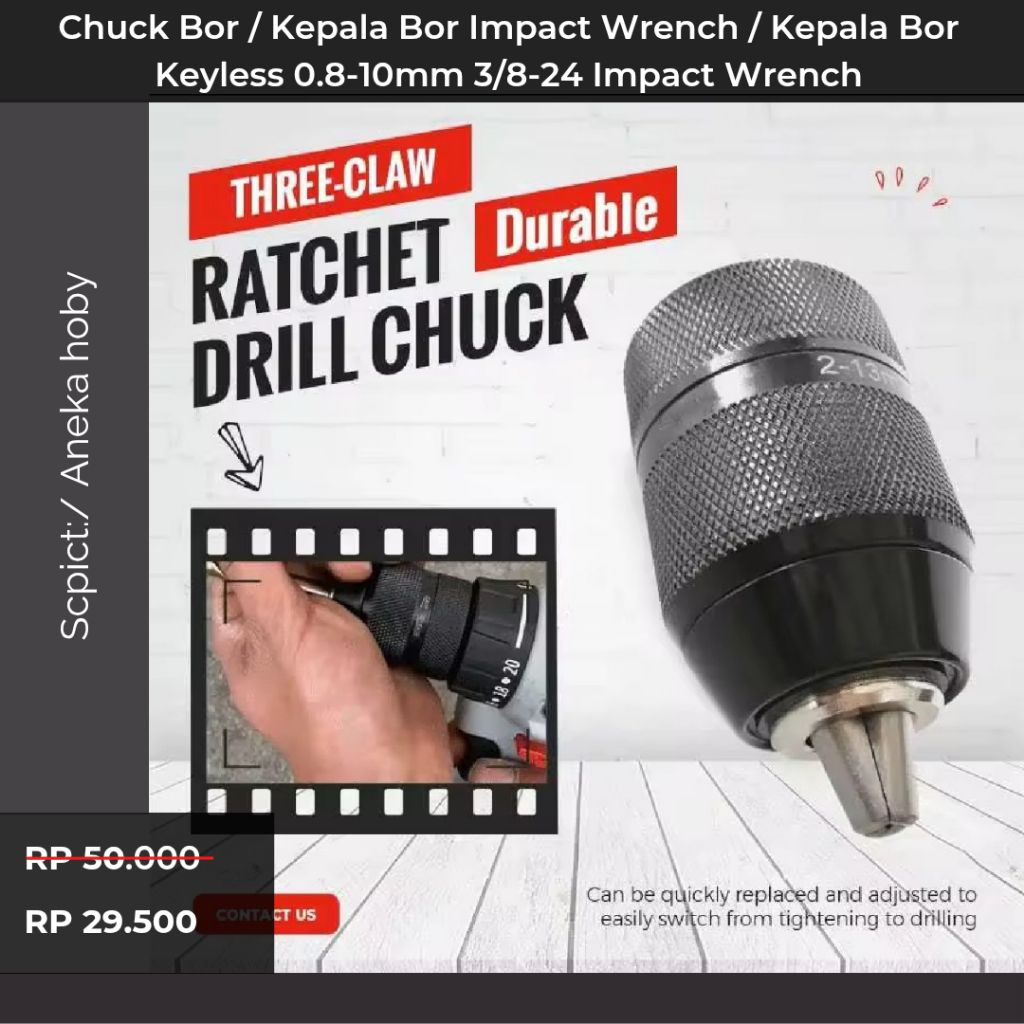 Promo  Chuck Bor / Kepala Bor Impact Wrench / Kepala Bor Keyless 0.8-10mm 3/8-24 Impact Wrench