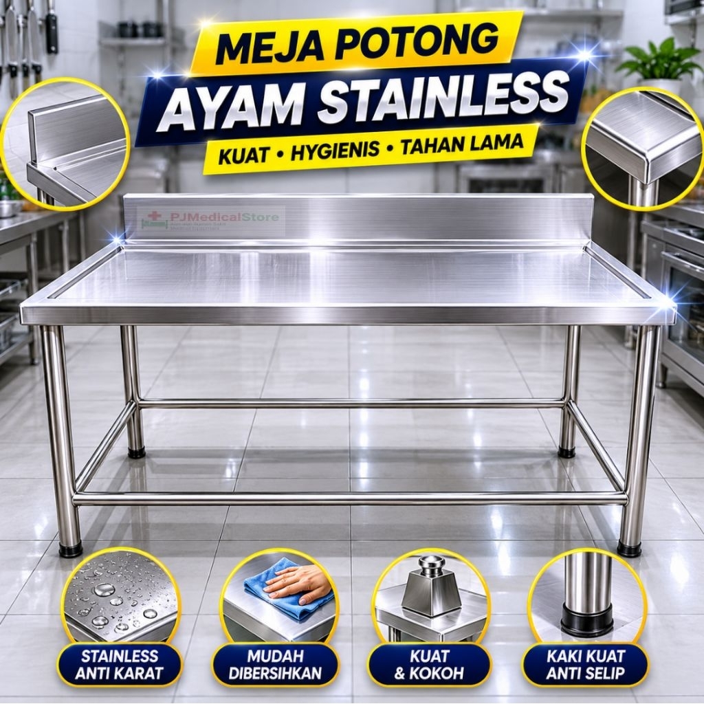 Meja potong ayam stainless steel/meja stainless 1 susun/meja potong