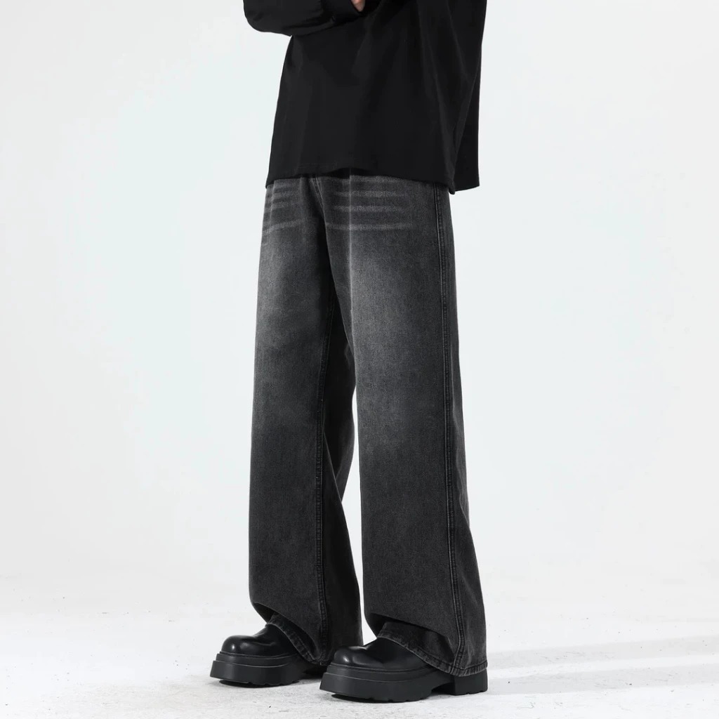 Celana Jeans Pria Panjang Baggy Jeans Loose HitamWhisker Pants Korean Style Celana Jeans PKL