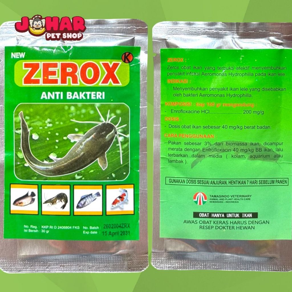 ZEROX 30gr Anti Bakteri Virus Aeromonas Antibiotik Pada Kolam Tambak Ikan Lele Patin Bandeng Udang G