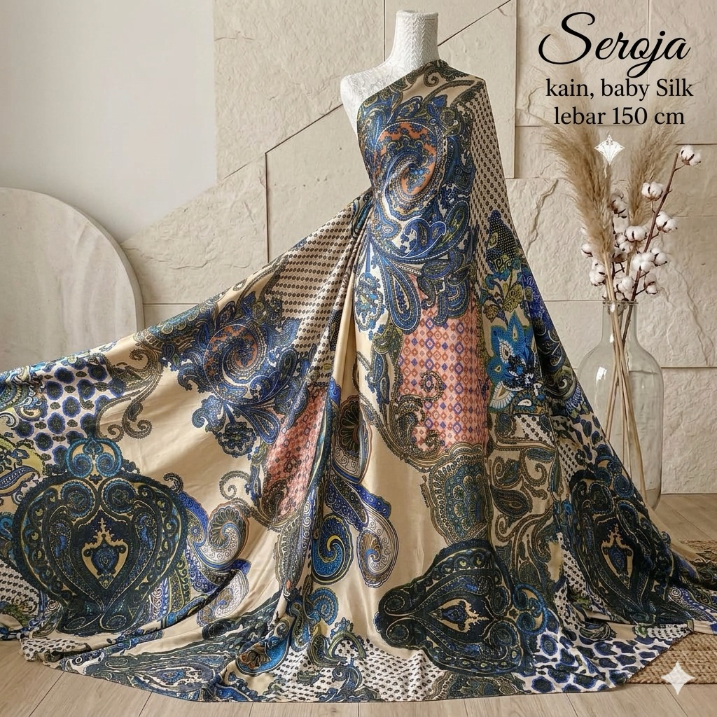 Kain Satin Silk Motif Etnik Soft - Lebar 150cm Kyt
