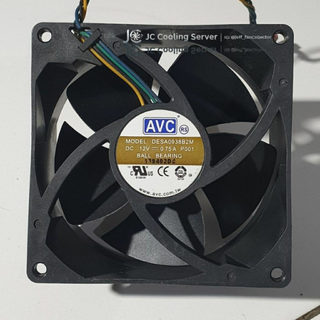 Fan Kipas High Speed 4000rpm AVC 12V 0.75A 4kabel 9cm 3,8cm Ball Bearing Made In Taiwan