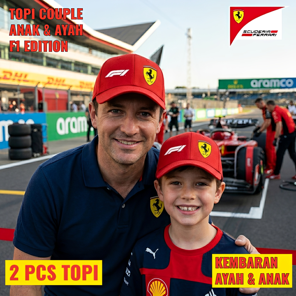 (DAPAT 2 PCS TOPI DEWASA & ANAK) TOPI BASEBALL RAFEL F1 FORMULA ONE TEAM FERRARI MERCEDS MCLAREN RED