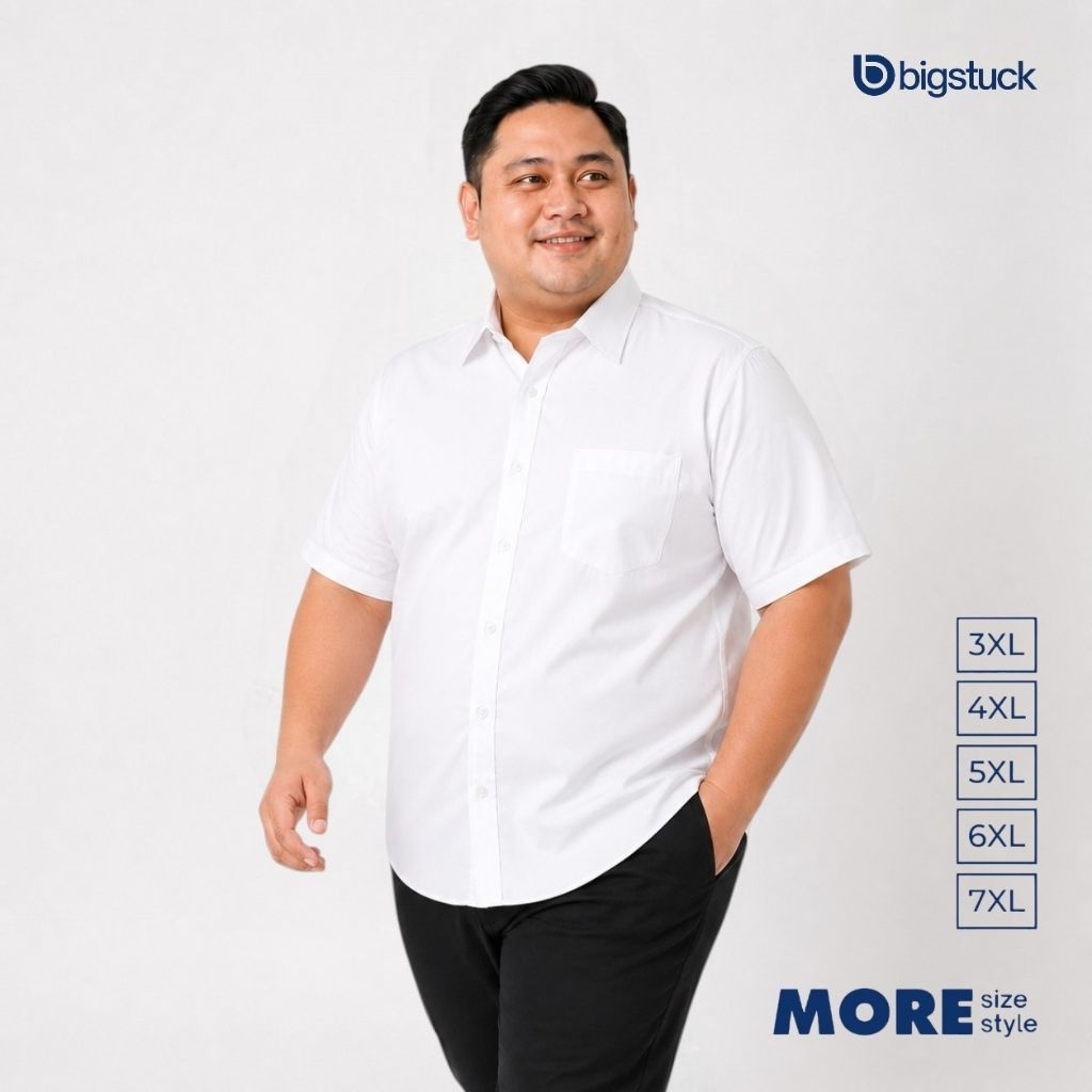 BIGSTUCK Kemeja Formal Pria Jumbo Lengan Pendek 3XL 4XL 5XL 6XL 7XL Premium Kemeja Kantor Big Size P
