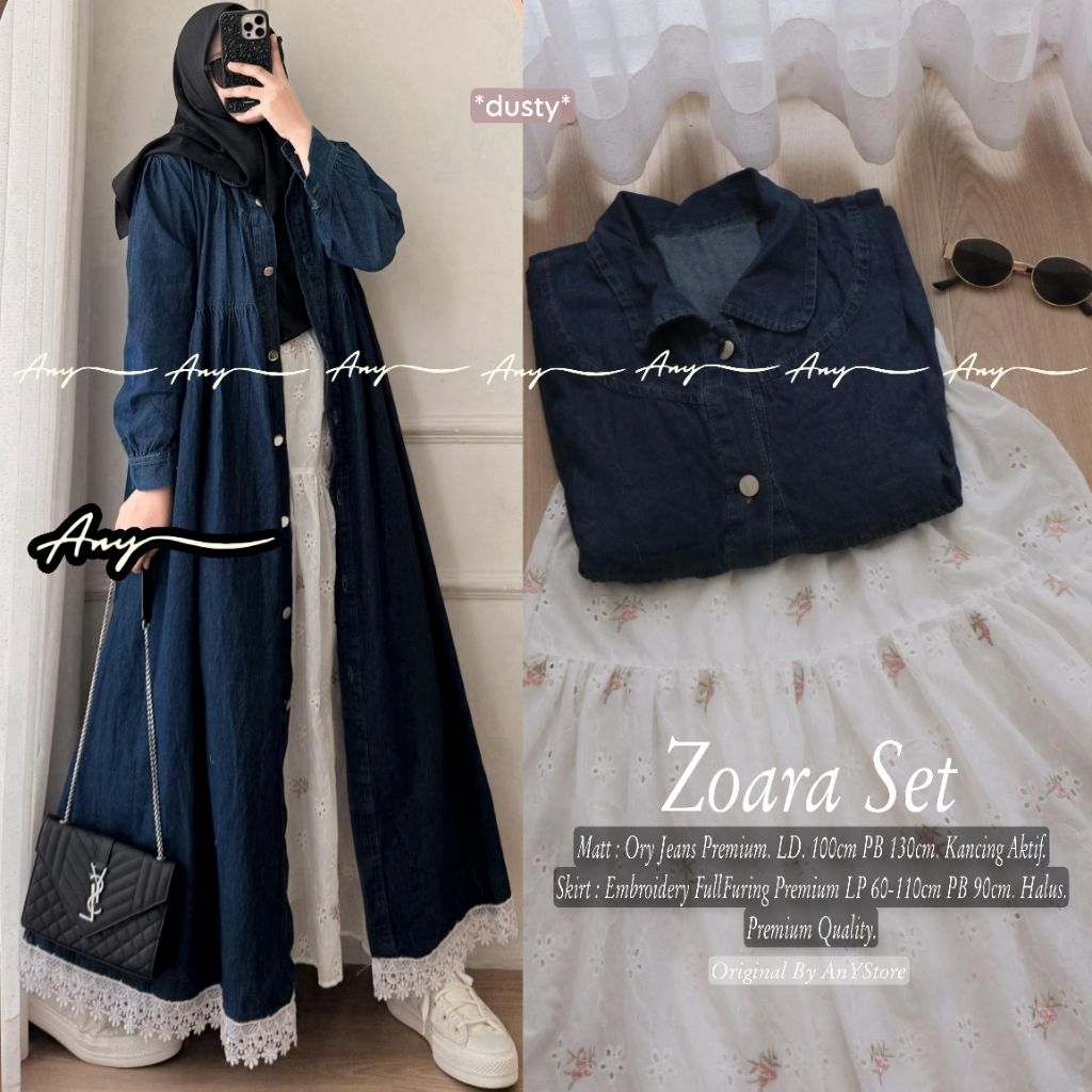 Zoara Set by Any Setelan Long Tunik Jeans Terbaru Best Seller